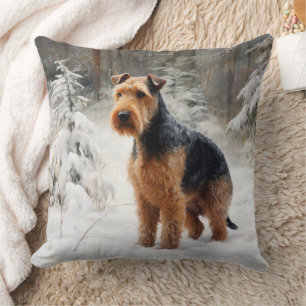 Coussin Welsh Terrier Qu'il neige Noël