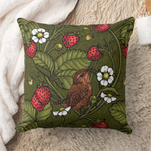 Coussin Wens et fraises sur vert foncé