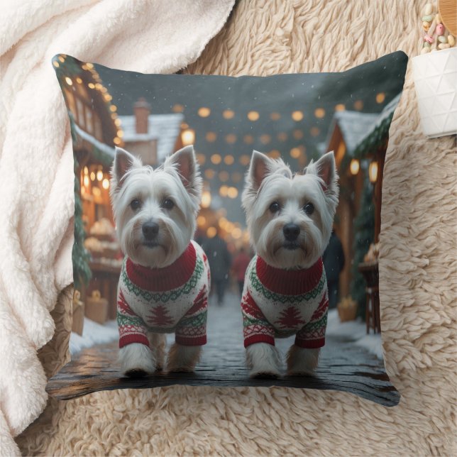 Coussin West Highland White Terrier Dogs Christmas Snow  (Couverture)