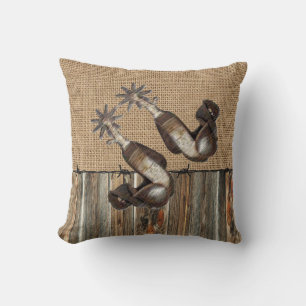Coussin Western Cowboy Spire Burlap Grange Bois Barbelé Fi