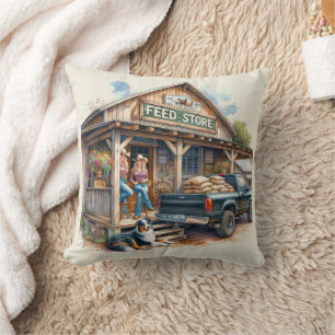 Coussin Western Rustic Country Cowgirls Au Feed Store