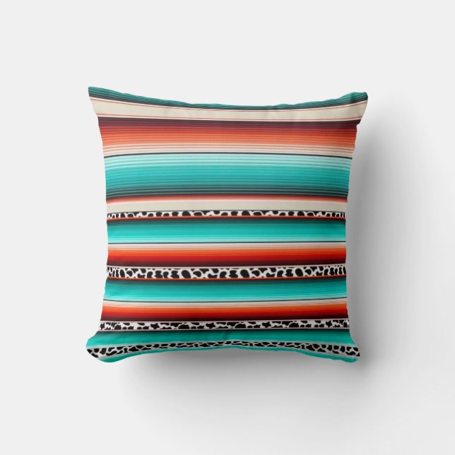 Coussin Western Turquoise Terracotta Grandes Vaches Imprim (Recto)
