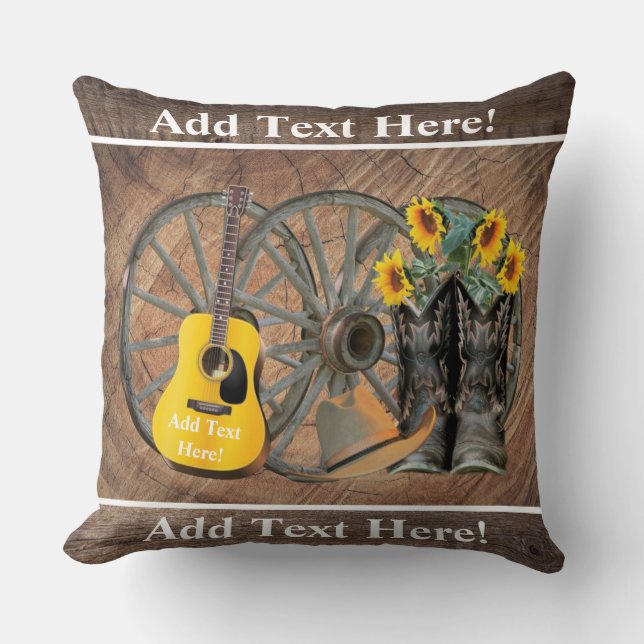 Coussin Western Wagon Wheel Guitar Cowboy bottes tournesol (Recto)