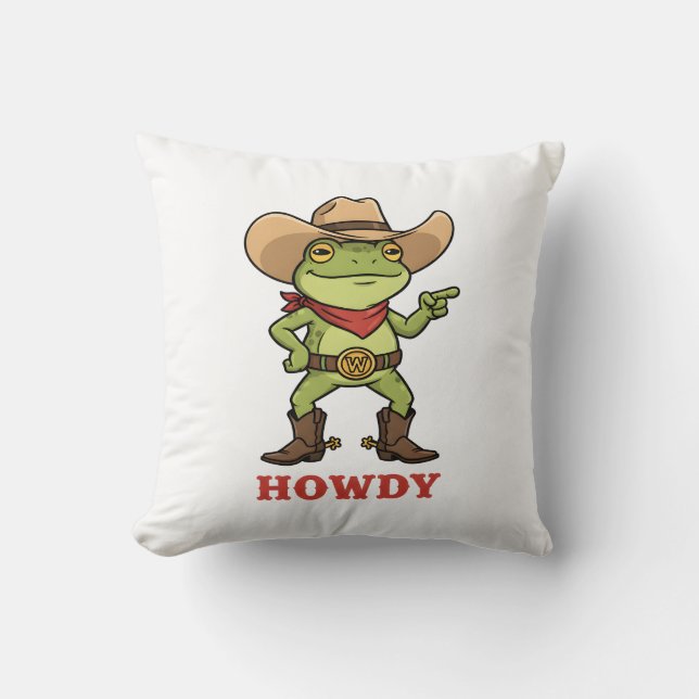 Coussin Western Yeehaw Frog Howdy Frog Funny Cowboy Meme (Recto)
