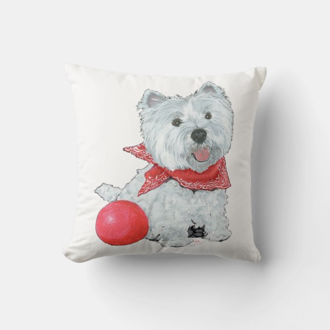 Coussin Westie avec balle rouge (Recto)