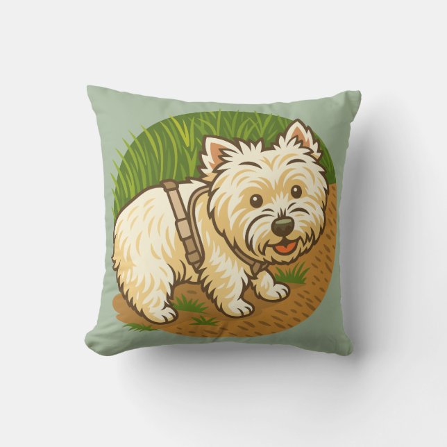 Coussin Westie heureux sur le sentier de la nature (Recto)