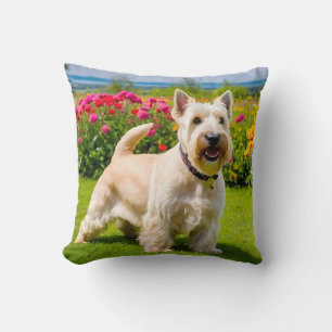 Coussin Wheaten Scottish Terrier jouant dans Flowers Grass