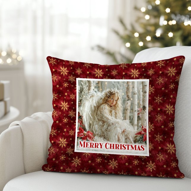 Coussin Whimsical Angel Red Gold Custom Name Christmas  (Whimsical Angel Red Gold Custom Name Christmas Pillow

)