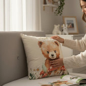 Coussin Whimsical Bear Mushroom Watercolor Childrens Room