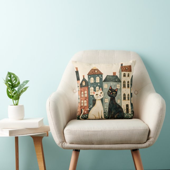 Coussin Whimsical Cats Throw Pillow (Chaise)