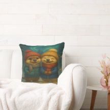 Whimsical Christmas Pillow with Cute Winter Animal