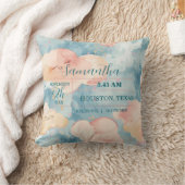 Coussin Whimsical Clouds Baby Girl Custom Birth Stats (Couverture)