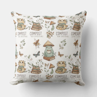 Coussin Whimsical "Compost Your Expectations" Frog & Cat P