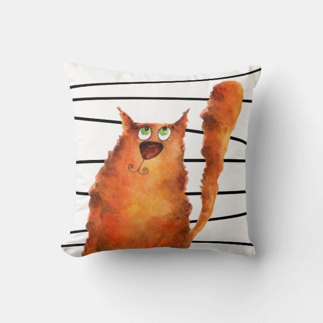 Coussin Whimsical Curious Chat sur les rayures Motif (Recto)