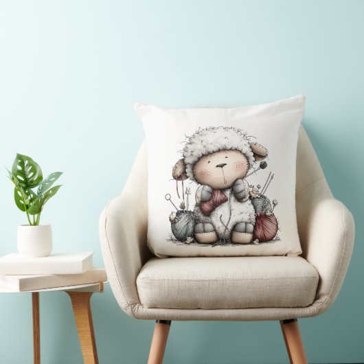 Coussin Whimsical Cute Knitting Sheep (Chaise)