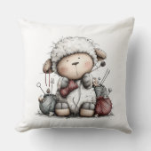 Coussin Whimsical Cute Knitting Sheep (Recto)