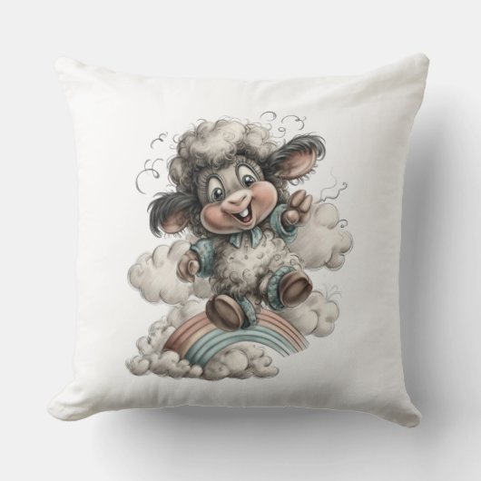 Coussin Whimsical Cute Sheep (Recto)