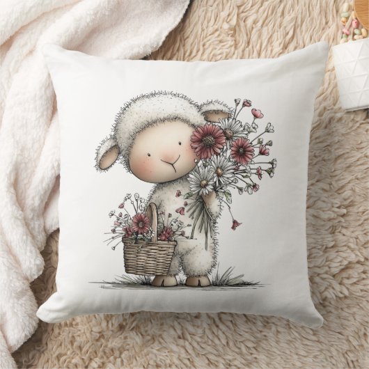 Coussin Whimsical Cute Watercolor Sheep (Couverture)