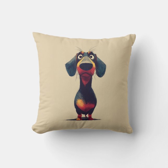 Coussin  Whimsical Dachshund Character Illustration (Recto)