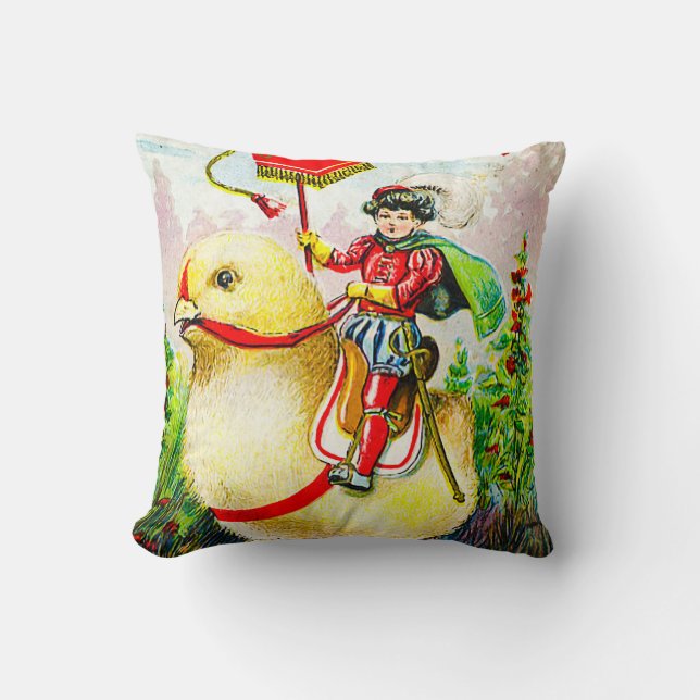 Coussin Whimsical Easter Greetings: Rider on Giant Chick (Recto)