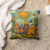 Coussin Whimsical Fairy Tale Village Colorful Canvas Art (Couverture)