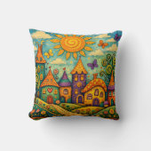 Coussin Whimsical Fairy Tale Village Colorful Canvas Art (Recto)
