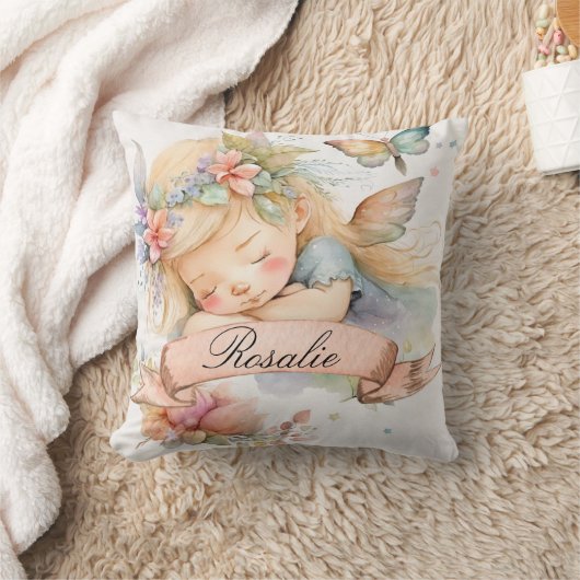Coussin Whimsical Floral Sweet Dreams Sleeping Fairy Girl (Couverture)