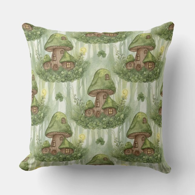 Coussin Whimsical Forest Mushroom Fairy House Pattern (Recto)