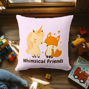 Coussin Whimsical Friends Unicorn & Fox Animal magique