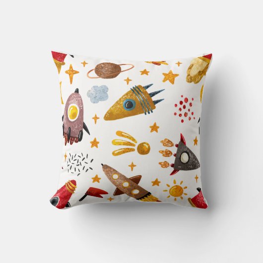 Coussin Whimsical Galaxy Rocket Ship Pattern Kids Decor (Recto)