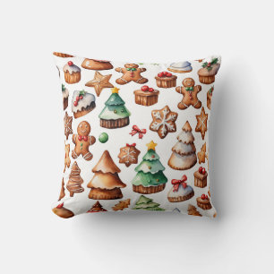 Coussin Whimsical Gingerbread Motif Noël Non Photo