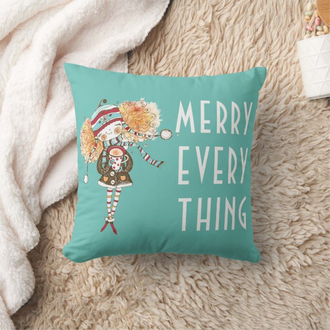 Coussin Whimsical Girl Merry Tout Noël (Couverture)