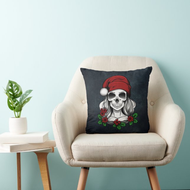 Coussin Whimsical gothique Père Noël Crâne Noël (Chaise)