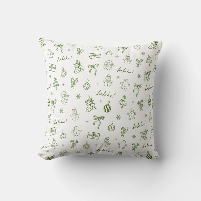 Coussin Whimsical Hand Drawn Doodle Green (Recto)