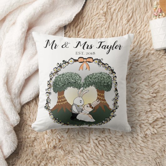 Coussin Whimsical Mr & Mrs Dancing Bunny Rabbit Mariage (Couverture)