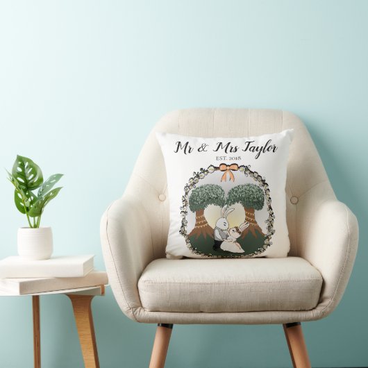 Coussin Whimsical Mr & Mrs Dancing Bunny Rabbit Mariage (Chaise)