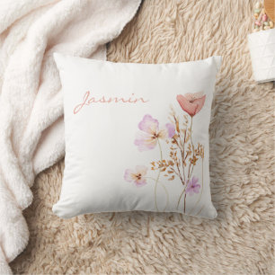 Coussin Whimsical Peach Lilac Nom des Fleurs sauvages