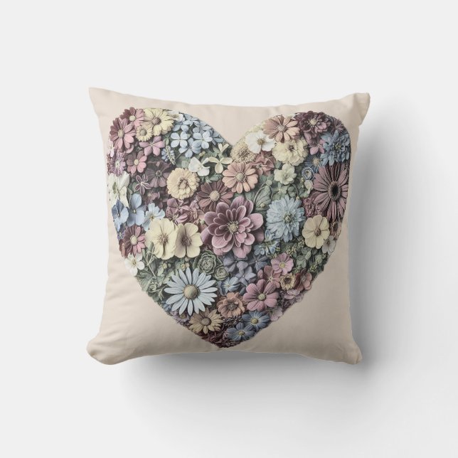 Coussin Whimsical Pressed Flower Heart Botanical Drawing  (Recto)