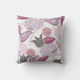 Coussin Whimsical Purple Sweet Birds Floral Garden