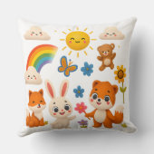 Coussin Whimsical Rainbow Animals Decorative Pillow (Verso)