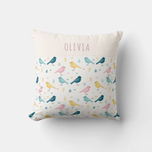 Coussin Whimsical Scandi Bird Pattern Personalized Nursery (Recto)