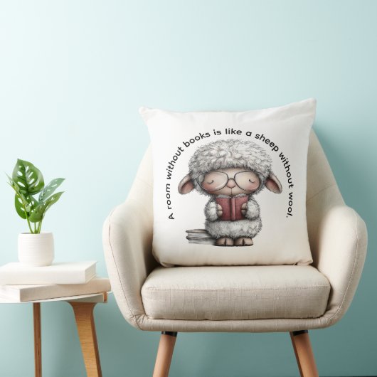 Coussin Whimsical Sheep Reading a Book (Chaise)