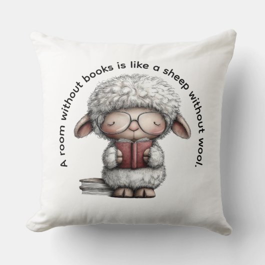Coussin Whimsical Sheep Reading a Book (Recto)