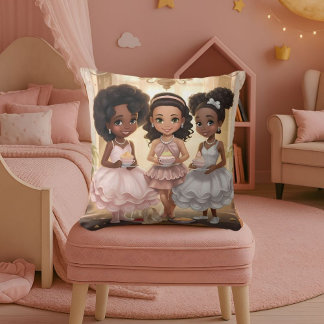 Coussin Whimsical Tea Party African American Girls