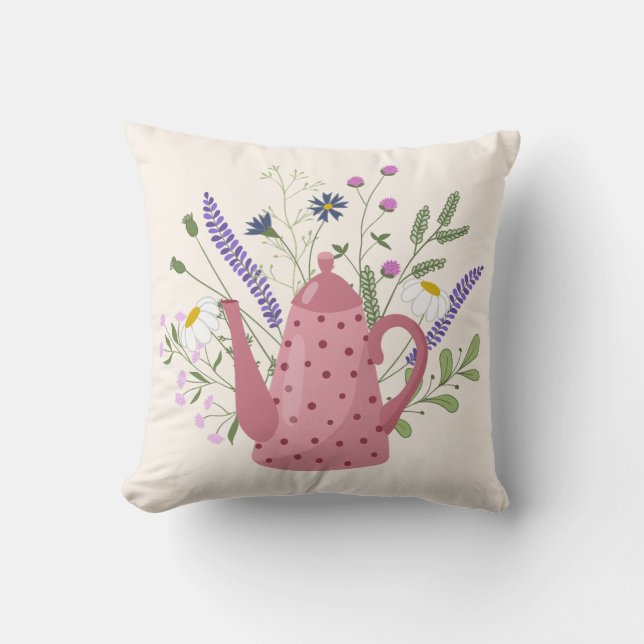 Coussin Whimsical Tea Time Doodle Throw Pillow (Recto)