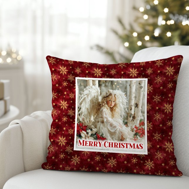 Coussin Whimsical Vintage Angel Red Gold Accent Christmas  (Whimsical Vintage Angel Red Gold Accent Christmas Pillow

)