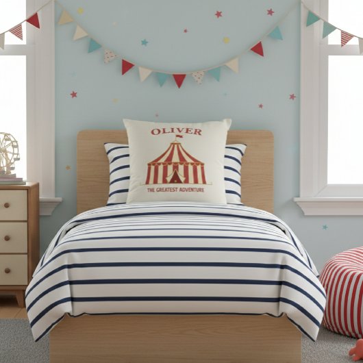 Coussin Whimsical Vintage Circus Personalized Kids Pillow