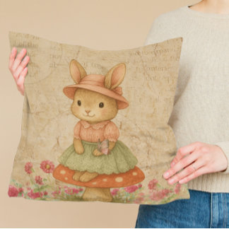 Coussin Whimsical Vintage Easter Bunny Pillow
