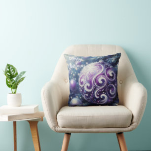 Coussin Whimsical violet blanc ornement tourbillonne saiso