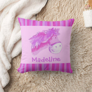 Coussin Whimsy cheval rose violet rayure brillante nom per